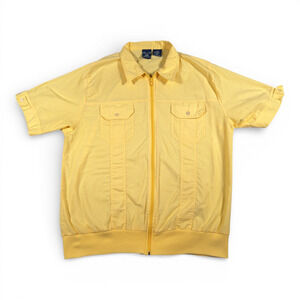 Vintage John Blair Shirt Adult LARGE Yellow Zip Up Pockets Golf Grandpa 90s